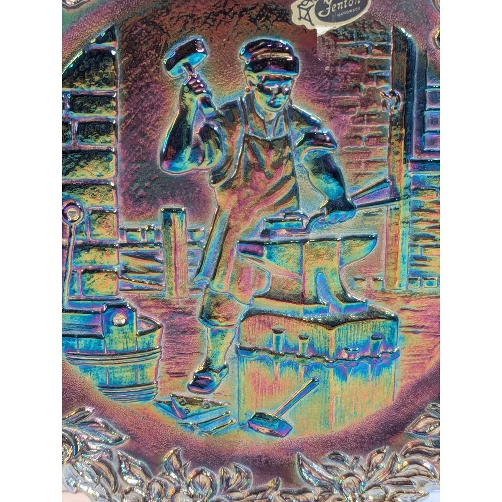 Fenton Carnival‎ Glass Plate Village Blacksmith  No 3  Series Vintage 1972